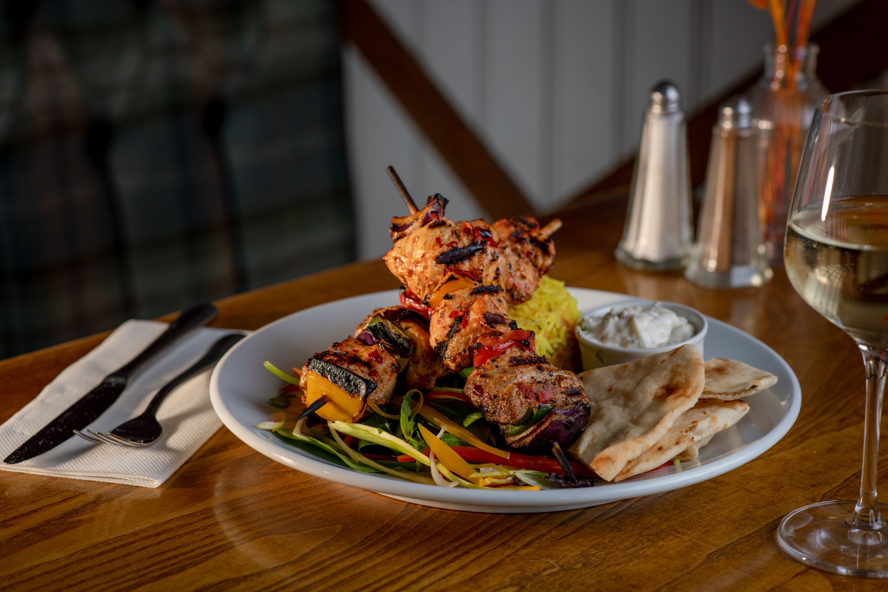 chicken skewers in bar